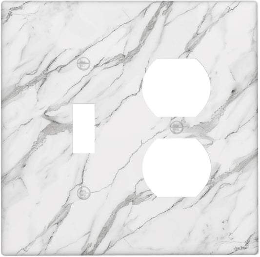 Decorative Outlet Covers Modern Grey Marble Texture 2 Gang Light Switch Cover Plate Single Toggle Duplex Wall Plates for Electrical Outlets Switch Plate Covers for Bedroom Kitchen Decor