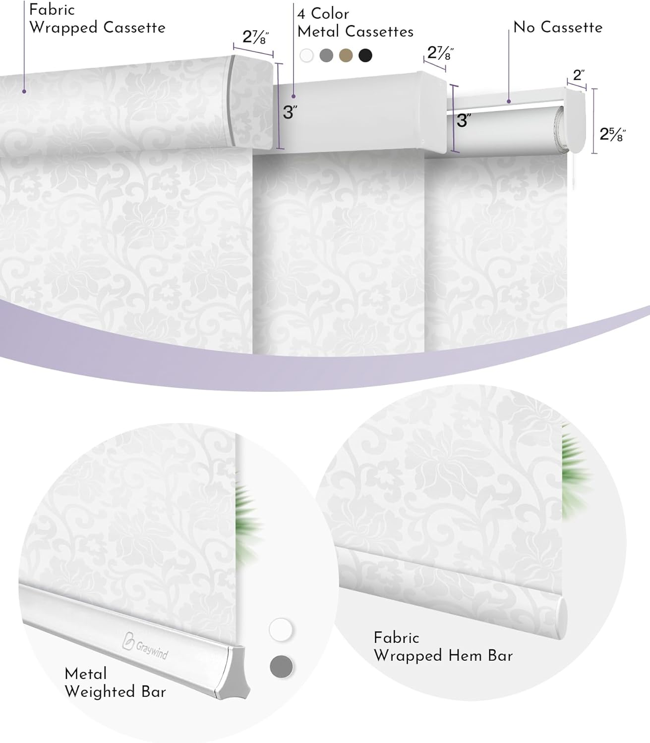 Graywind Smart Blackout Roller Shades Compatible with Alexa Google WiFi Hardwired Patterned Fabric Motorized Blinds Remote Window Shades, Custom Size (Floral Jacquard White)