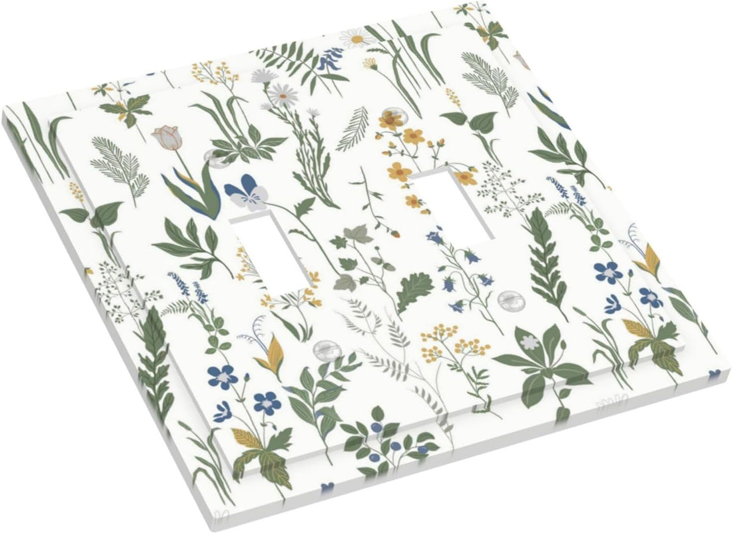 Decorative Switch Plates Floral Green Leaf Plant Flowes 2 Gang Double Toggle Outlet Light Switch Cover Wall Plate Electrical Faceplate For Bed Room Farmhouse Decor