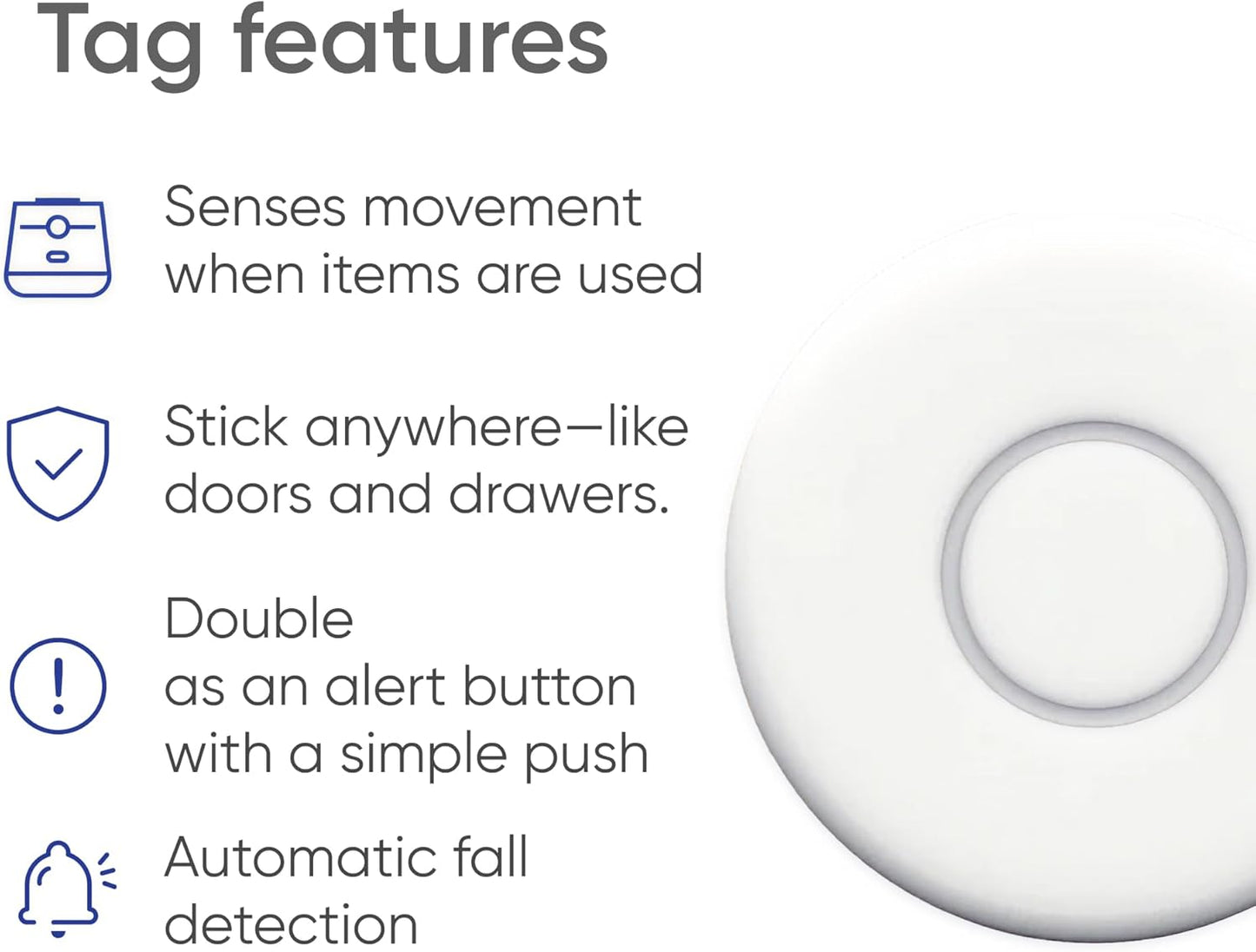 Tags - Fast, Easy Integration with Existing Smart Care Systems - Motion Detection, Emergency Panic Button, Wearable Fall Detection - Battery Operated - 2 Tags