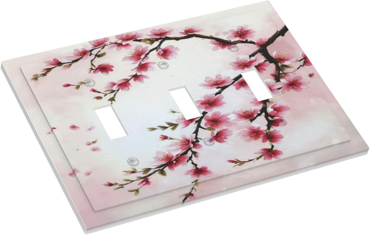 Branch with Pink Flowers Light Switch Covers 3 Gang Triple Toggle Wall Plate Decorative Switchplate Electrical Faceplate for Farmhouse Living Decor