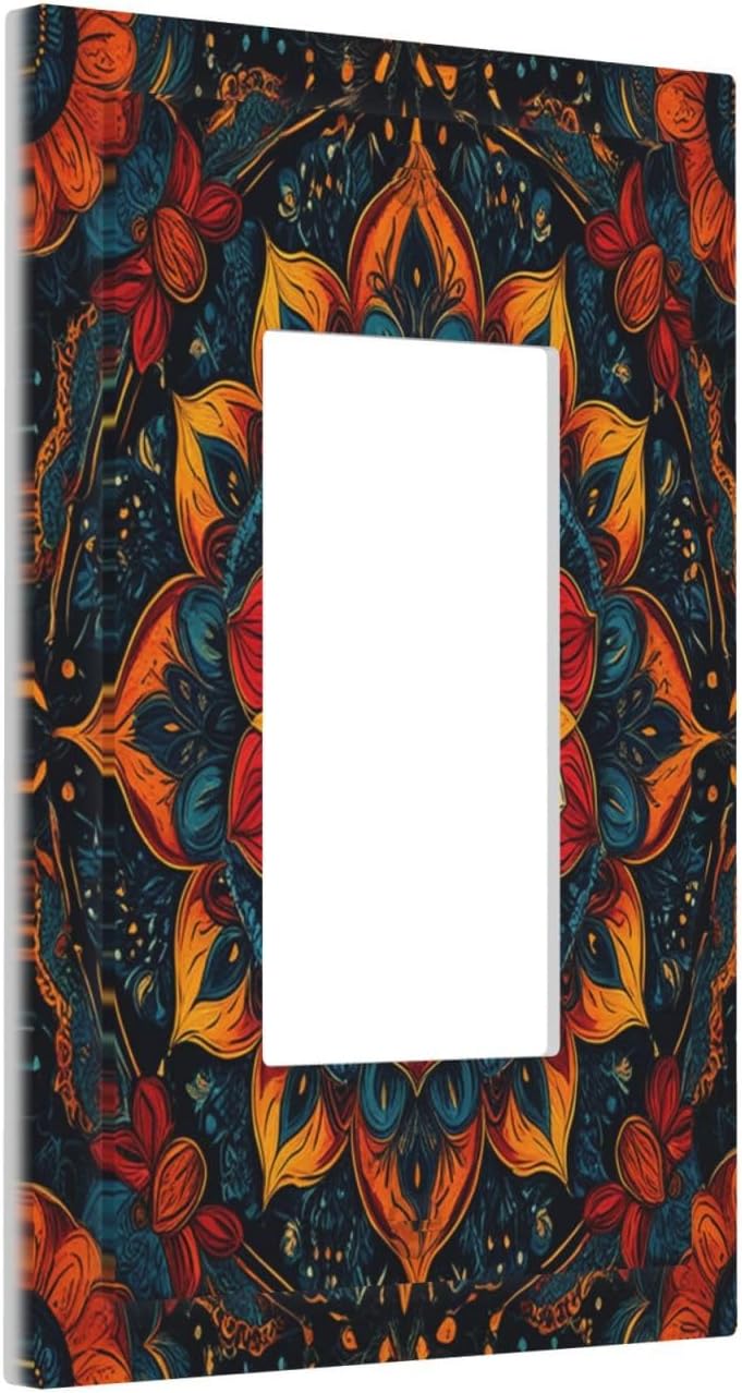 Outlet Covers Boho Colorful Mandala 1 Gang Wall Plates Single Rocker Light Switch Covers Decorative Switch Plates Electrical GFCI Panel Covers for Home Office Decor 5 X 3 IN