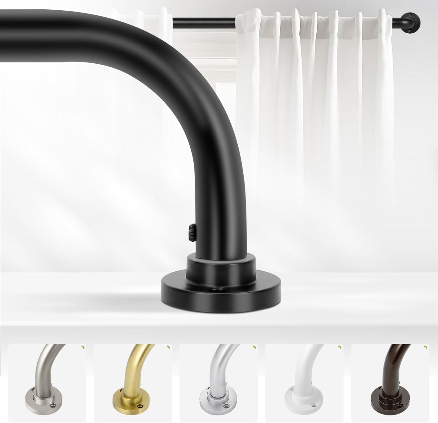 Black Wrap Around Curtain Rods 28 to 48 Inch:Blackout Heavy duty Adjustable Window Curtain Rod for Bedroom,Industrial Darkening Curved French Metal Single Drapery Rods Easy Install,Matte Black