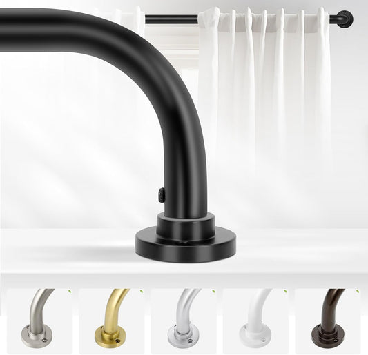 Black Wrap Around Curtain Rods 66 to 120 In:Blackout Heavy duty Adjustable Window Curtain Rod for Bedroom,Industrial Darkening Curved French Metal Single Drapery Rods Easy Install,Matte Black