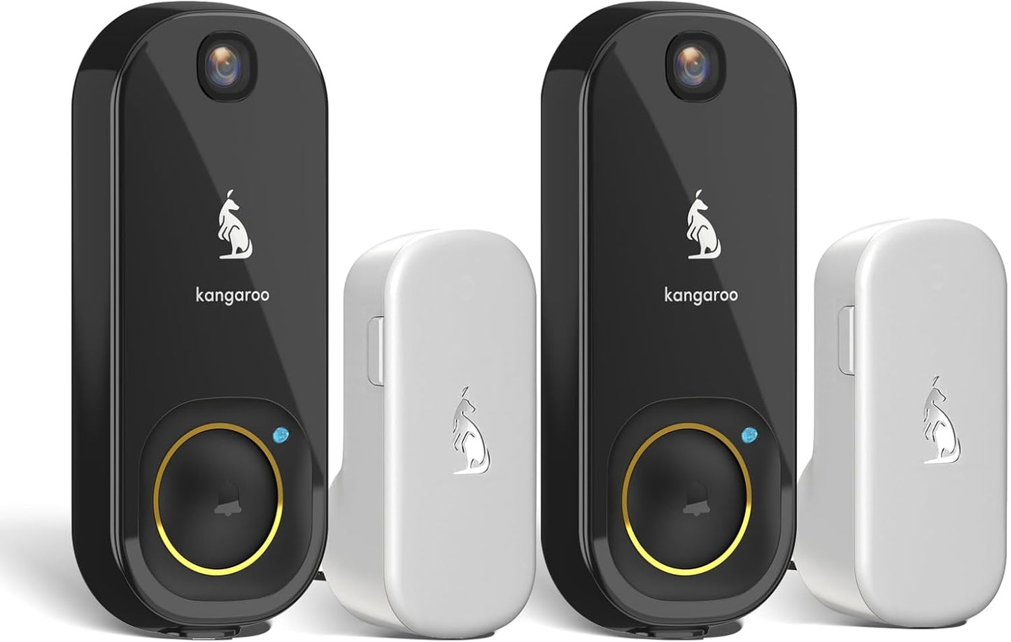 Kangaroo Wireless Doorbell+Chime,HD Camera,Easy Setup,Battery Power,Motion Detection,2.4G WiFi,Real-time Alerts to Phone,Security System for Home,Apartment and Office (2 Doorbell+2 Chime)