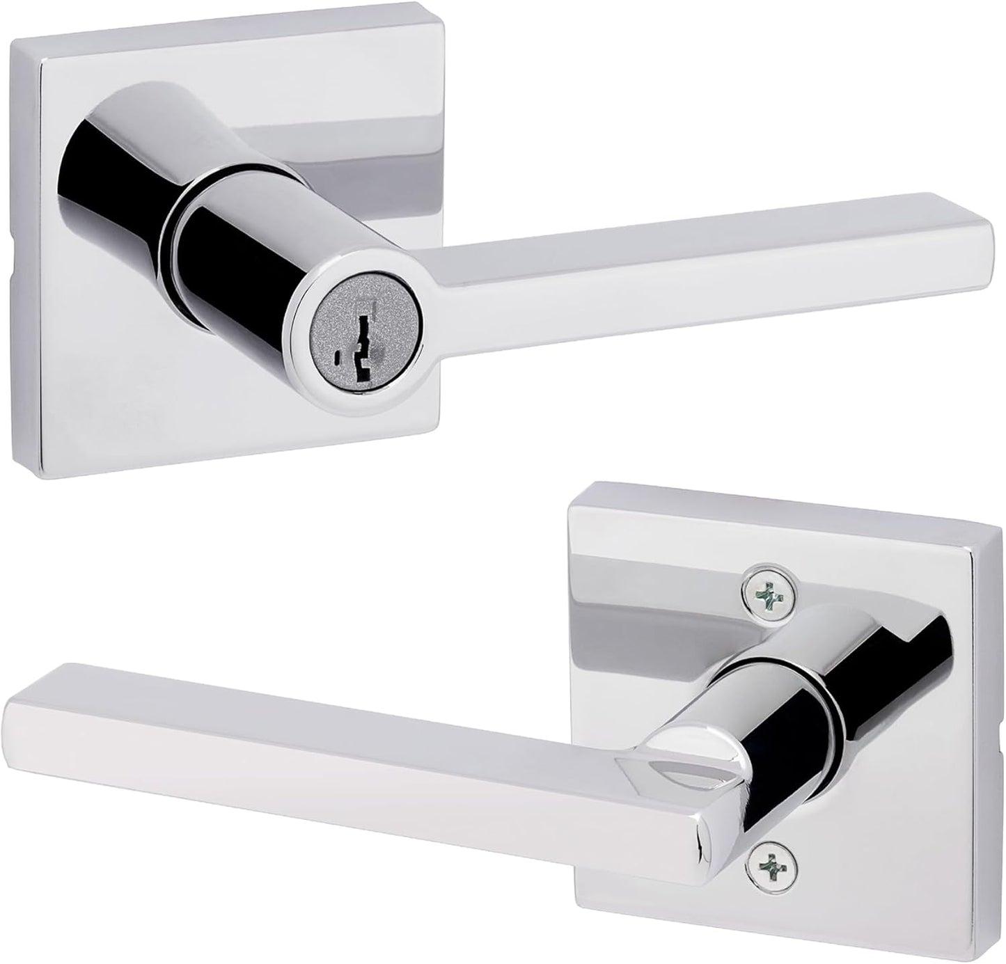 Kwikset Halifax Keyed Storeroom Entry Door Handle with Lock and Key, Secure Keyed Reversible Lever Exterior, for Front Entrance and Bedrooms, Polished Chrome, Pick Resistant Smartkey Rekey Security