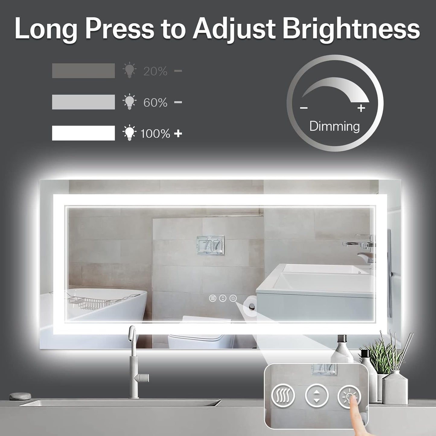 60x28 Inch LED Bathroom Mirror with Lights, Backlit and Front Lighted Bathroom Vanity Mirrors for Wall, Anti-Fog/Dimmable/Memory/Shatterproof/ETL Listed