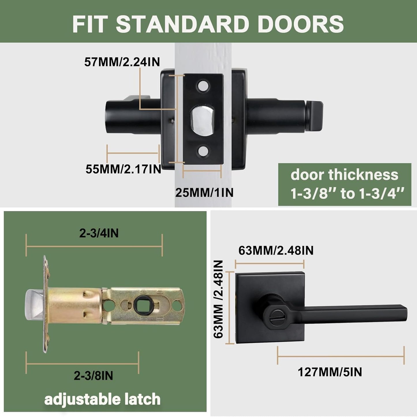 Privacy Door Lever, Heavy Duty Bathroom Bedroom Handle Lock, Keyless Interior Knobs, Matte Black, Reversible for Right&Left Handed, 1Pack