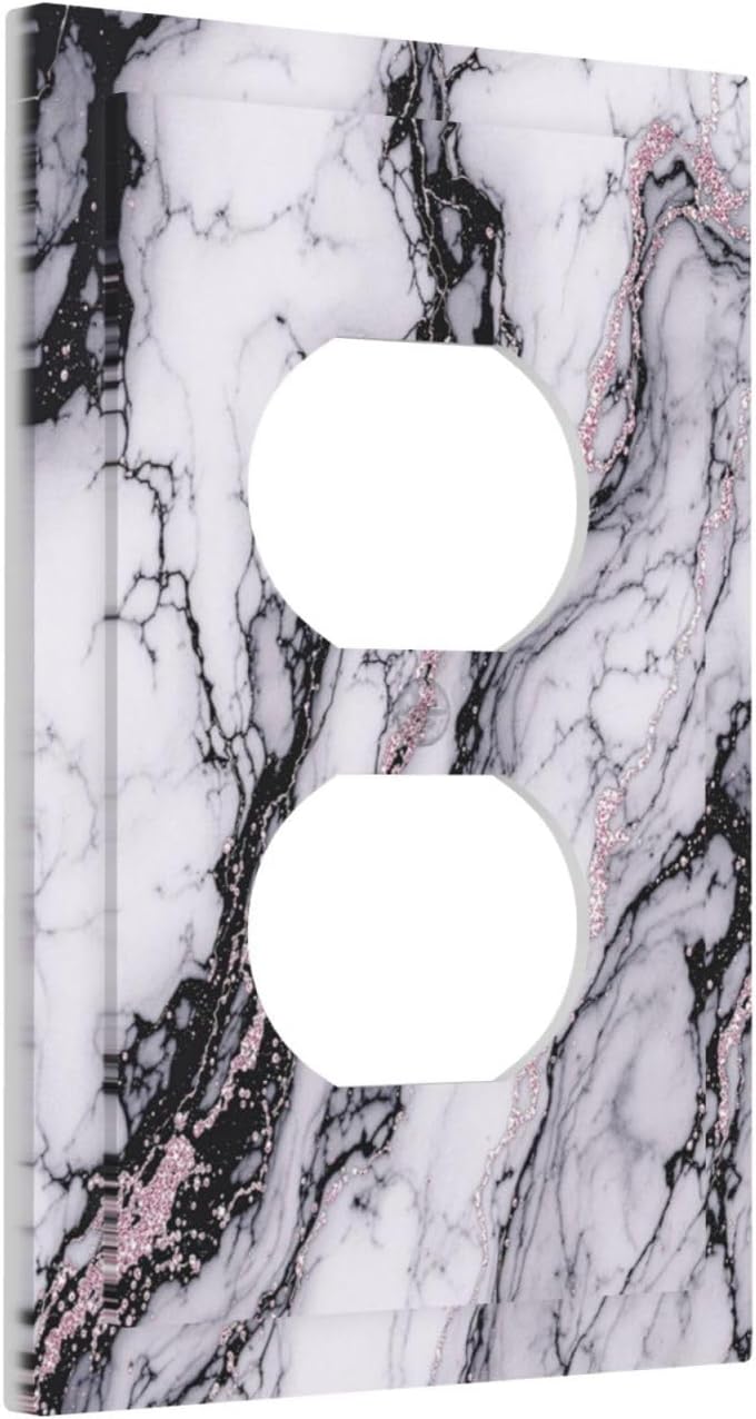 Outlet Covers White Marble Pattern Black Lines Pink Lines 1 Gang Duplex Wall Plate Decorative Switch Plates Electrical Receptacle Faceplate Light Switch Cover for living Room Office Decor