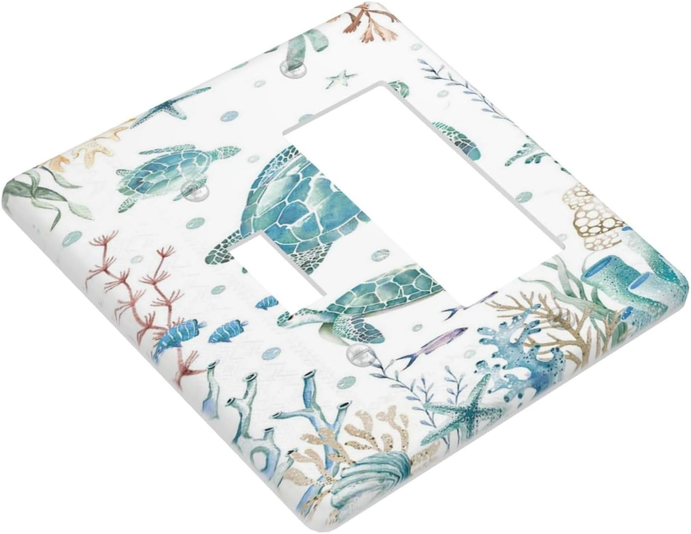 Sea Turtle Ocean Starfish Fish Coral Pearl Outlet Covers 1 Toggle 1 Rocker Combination Decorative Wall Plate Electrical Switch Plates Light Switch Cover Plate for Bathroom Kids Room Decor