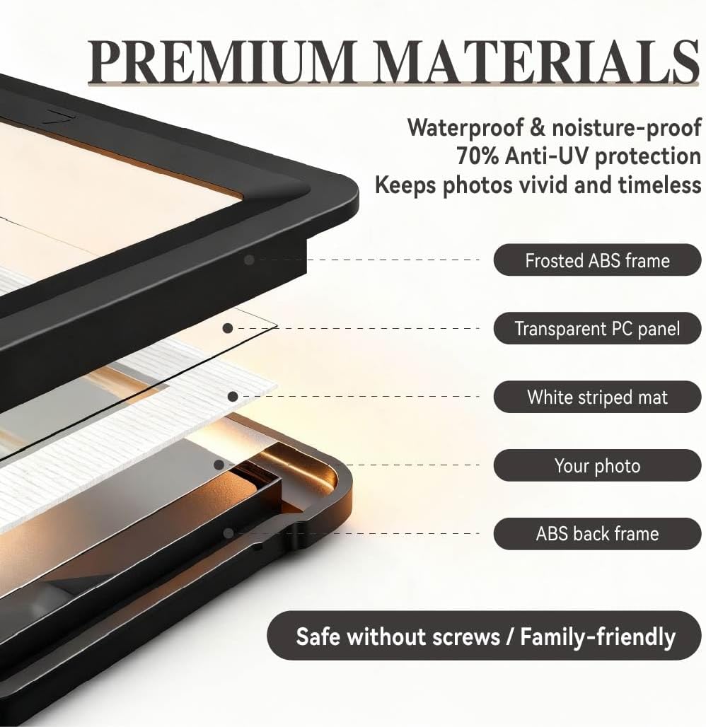 Black 5x7 Picture Frame with Acrylic Front 6 Pack, ABS Frame for 5x7 or 4x10 Photos, Shatterproof UV-Resistant Tabletop Photo Frame, Vertical/Horizontal Display for Home Décor