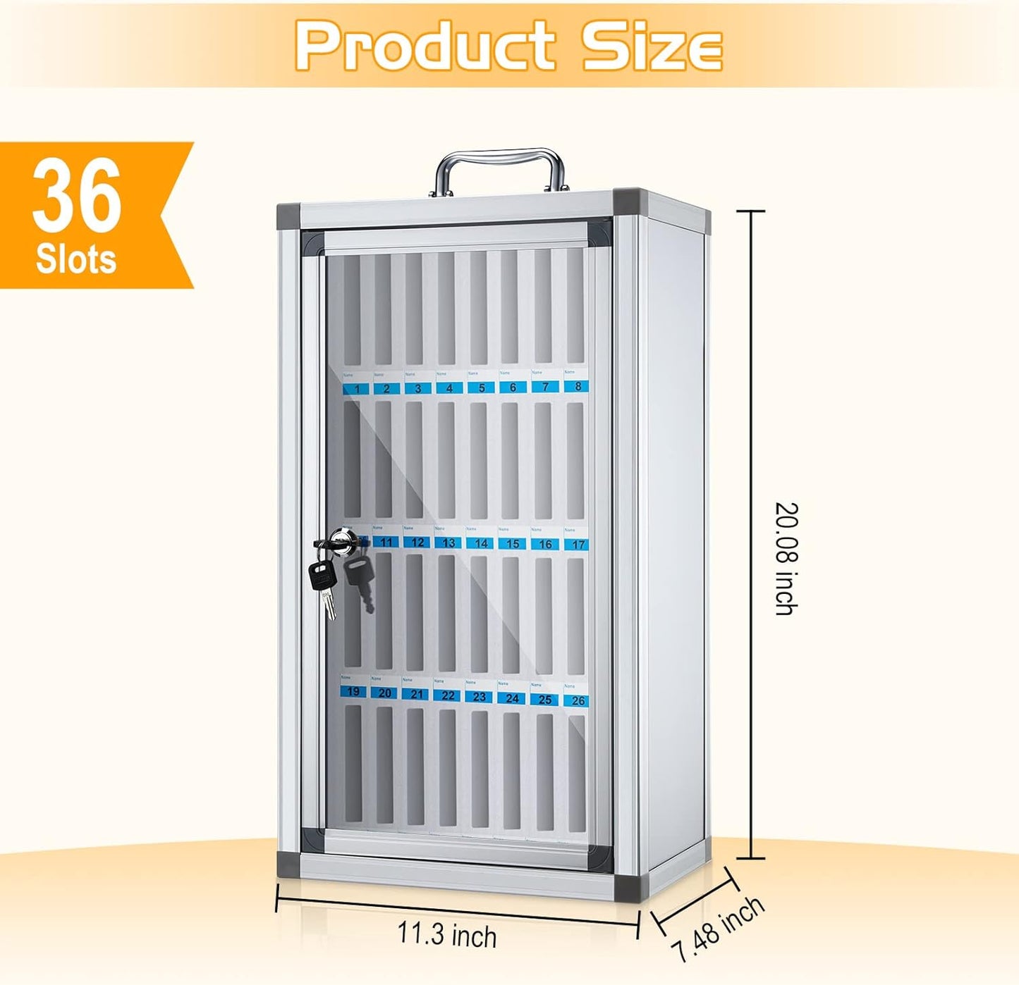 Amylove 36 Slots Cell Phone Locker Cabinet Aluminum Alloy Pocket Chart Storage Locker Box Cabinet Wall-Mounted Cell Phones Storage Box with Handle for Office Classroom Gym (White)