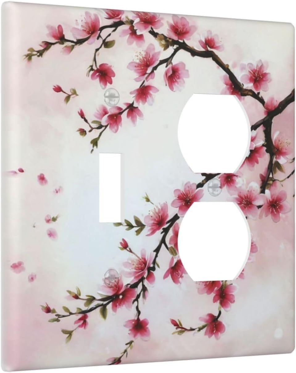 Decorative Outlet Covers Rustic Branch with Pink Flowers Plum Blossom 2 Gang Wall Plate Single Toggle Duplex Light Switch Cover Switch Plate Covers Faceplate for Bedroom Home Decor