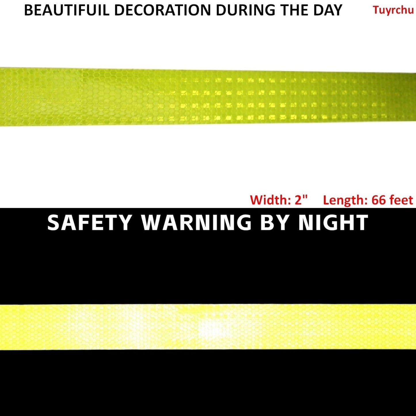 Fluorescent Yellow Reflective Tape 2 inch, Outdoor Waterproof High Visibility Warning Safety Industrial Marking Tape (68 feet)