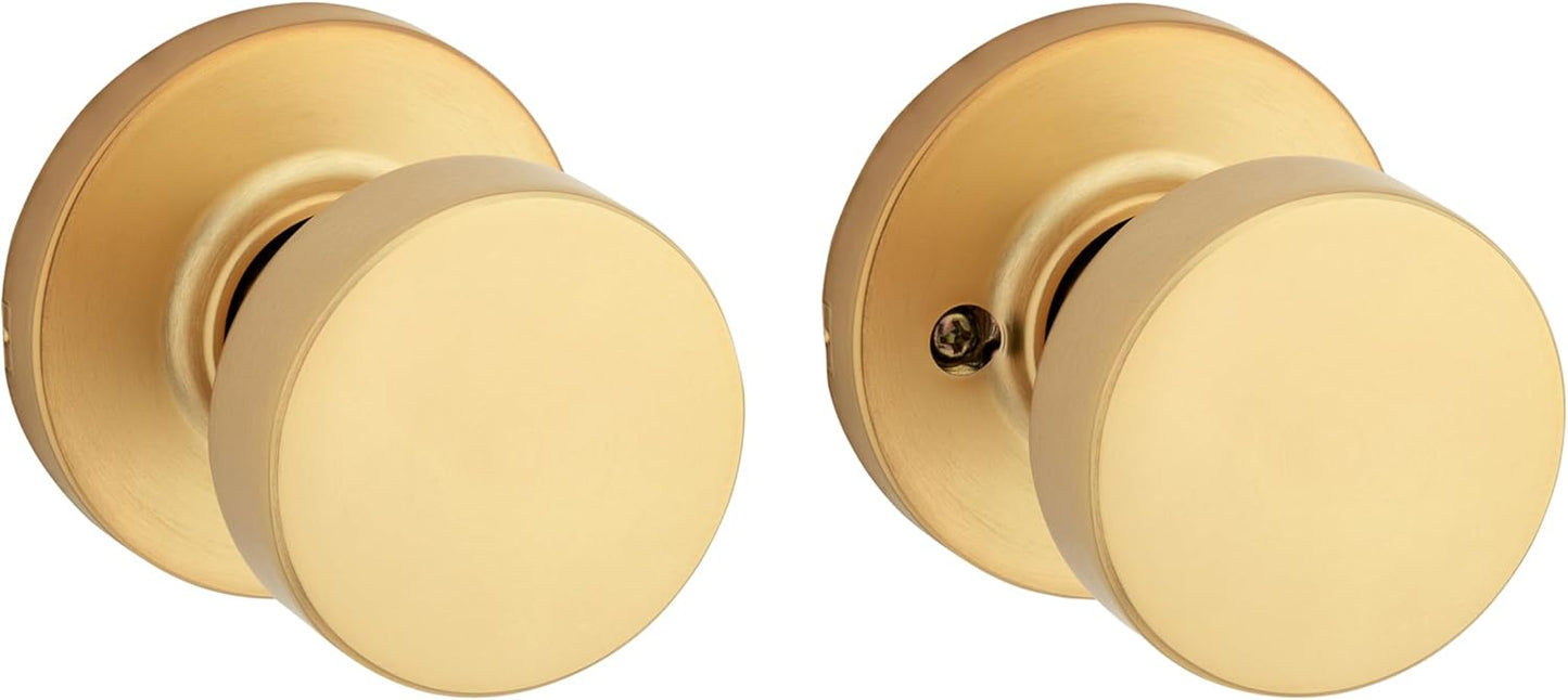 Kwikset Pismo Interior Passage Door Knob, Handle for Closet and Hallway Doors, Non-Locking Doorknob, Satin Brass, Round, Microban Protection