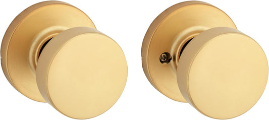 Kwikset Pismo Interior Passage Door Knob, Handle for Closet and Hallway Doors, Non-Locking Doorknob, Satin Brass, Round, Microban Protection
