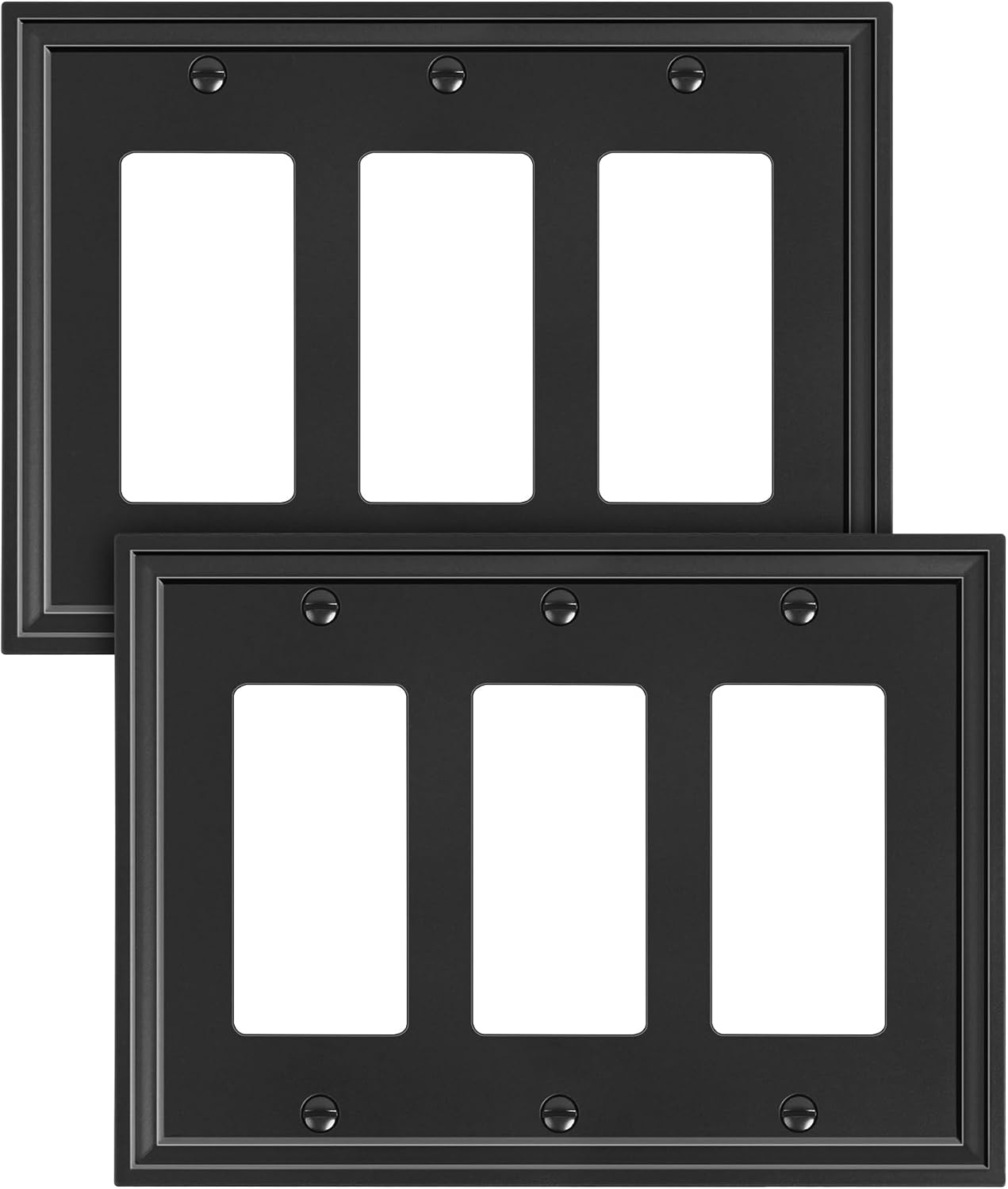 2-Pack Triple Decorator Outlet Cover Plate, Black Decorative Switch Plates and Outlet Covers, Natural Bamboo Fiber Wall Plates for Electrical Outlets, Receptacle, GFCI Outlet, Dimmer Switch