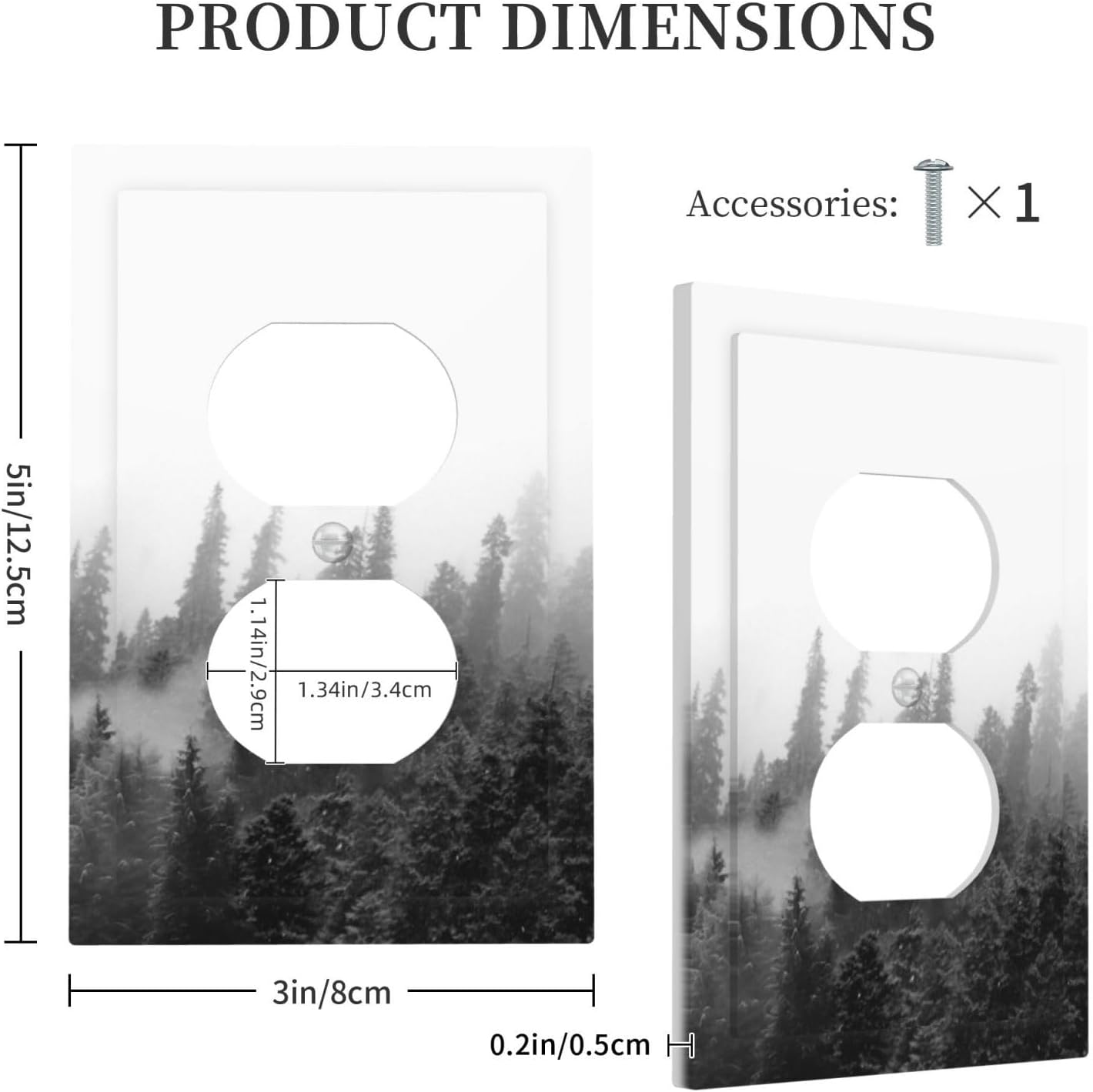 Outlet Covers Fores Black White Landscape Misty Woods 1 Gang Duplex Light Switch Cover Decorative Switch Plates Electrical Receptacle Faceplate Wall Plate For Farmhouse Cabin Decor