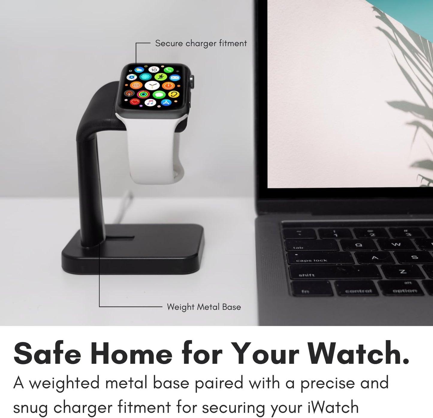 Macally Apple Watch Charger Stand for Series Ultra, 10, 9, 8, 7, 6, 5, 4, 3, 2, 1, SE (44mm, 42mm, 40mm, 38mm) - iWatch AppleWatch Stand Dock - Apple Watches Charging Station - Black