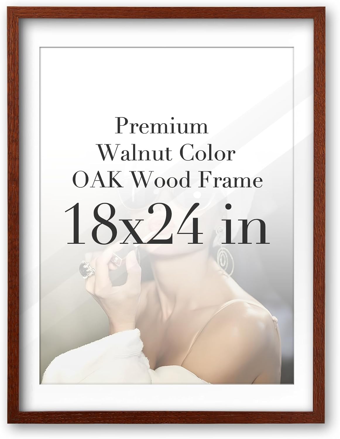 iHery Standard 18x24in Premium Truly Natural OAK Wood Walnut Color Picture Frame with 2 Mats (16x20,18x24), Acrylic Glass Thickened Backboard, Minimalist Photo Frames Narrow Border Set of 1