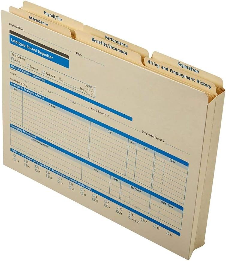 ComplyRight Expanded Employee Record Organizer and 6 Folders | 11.9” x 9.5” x 1.25” | HR and Employee Management | 25-Pack
