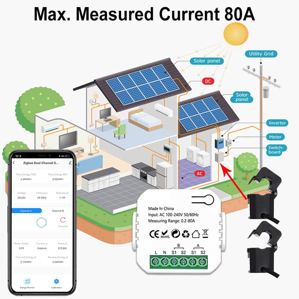 WiFi Intelligent Energy Meter Solar PV System Power Production Consumption Bidirectional Monitoring Meter Mobilephone APP Control Power Monitor with CT