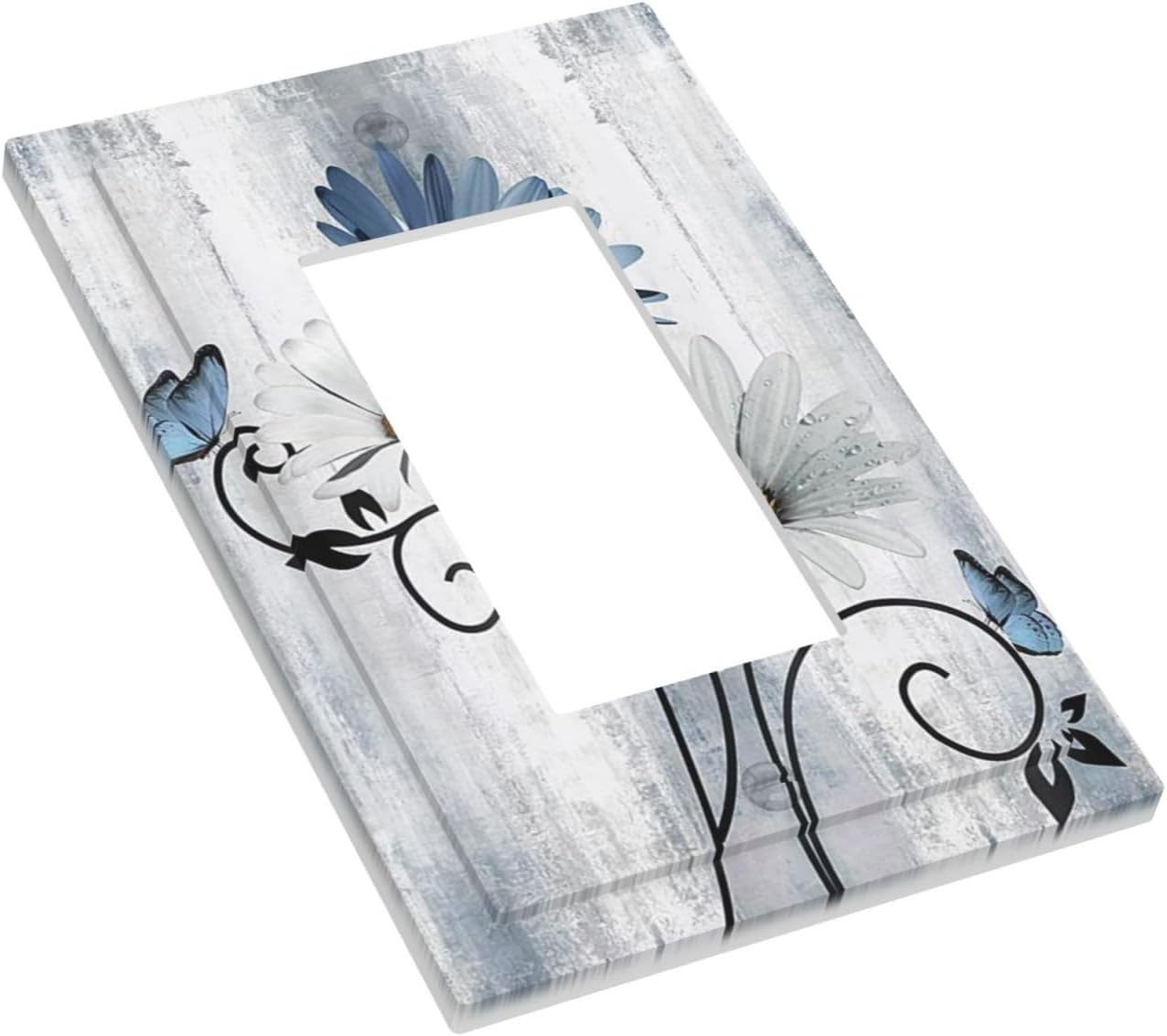 Decorative Outlet Covers Rustic Blue White Daisy Ink Flower 1 Gang Rocker Light Switch Cover Plate Single Wall Plates for Electrical Outlets Switch Plate Covers for Bedroom Home Decor
