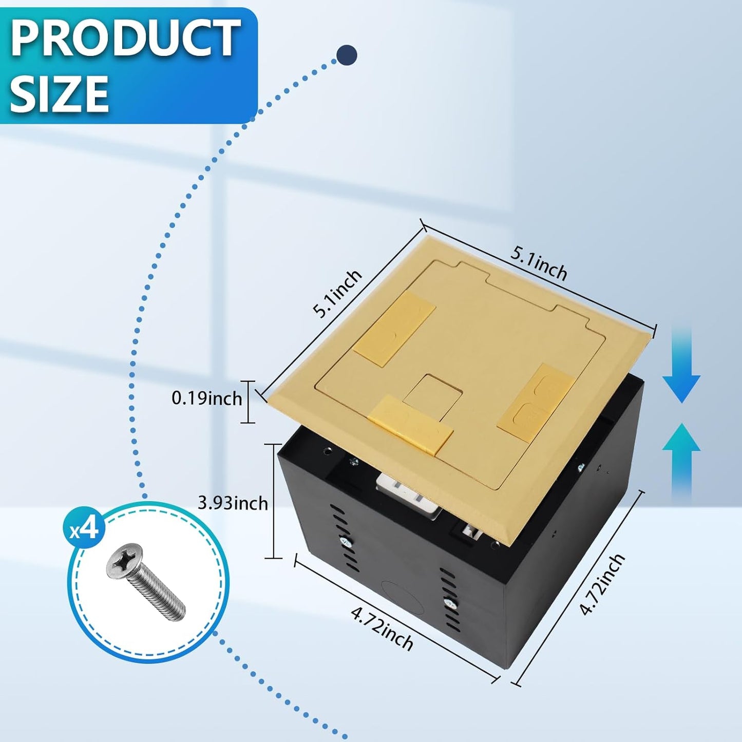 KYHSHJ Recessed Flat Hidden Socket Kit with 2 * 20 Amp Stainless Steel GFCI Tamper Receptacle Outlet+3-Port RJ45 Datacom Receptacle. Internal Height Adjustable，Corrosive Resistant Hardware，Brass