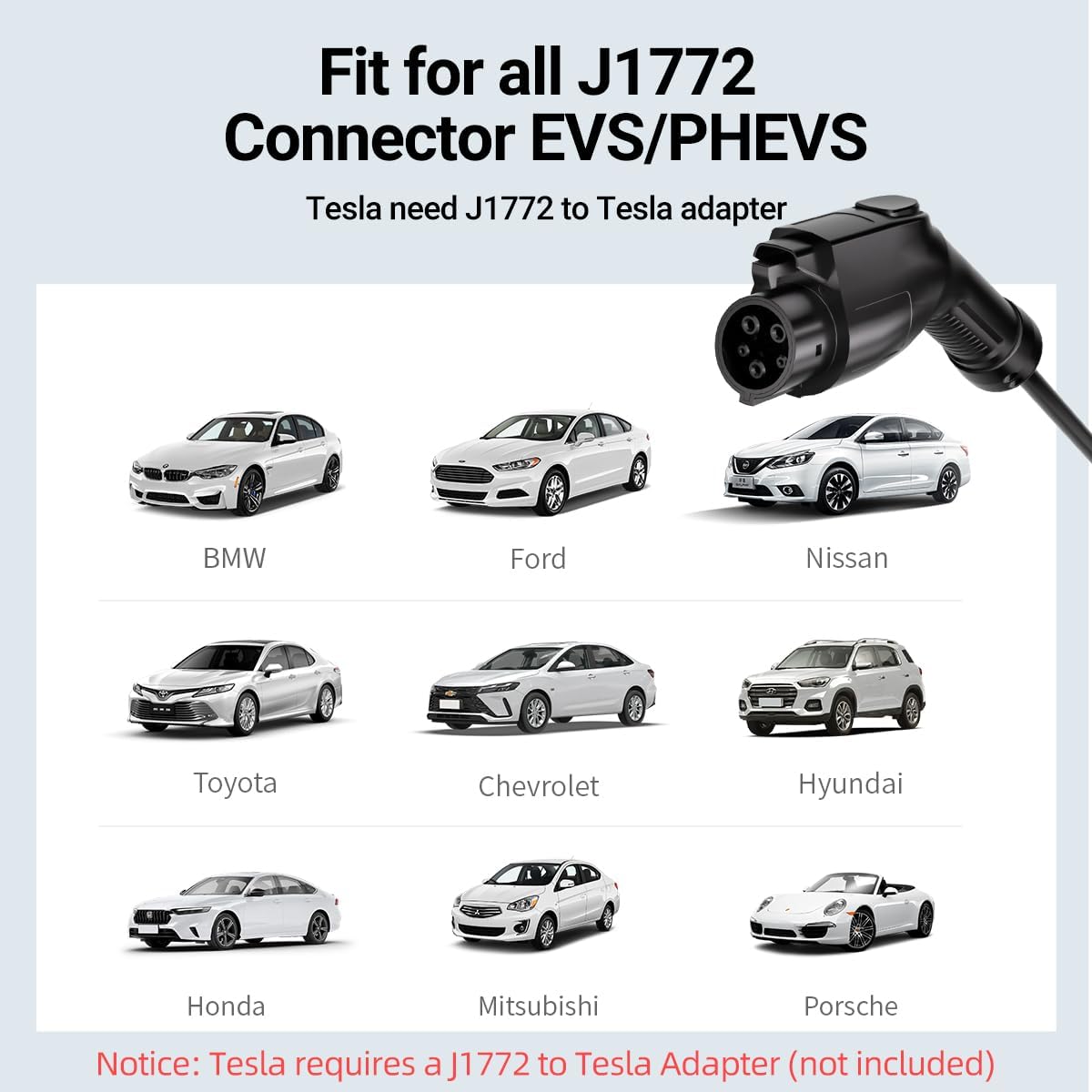 Level 2 & Level 1 EV Charger for Tesla Mobile Charing,16A,ETL Certified with 25ft Extension Cable,NACS Connector,NEMA 6-20P to 5-15P Adapter,Electric Car EV Charger for Tesla Model Y/X/3/S
