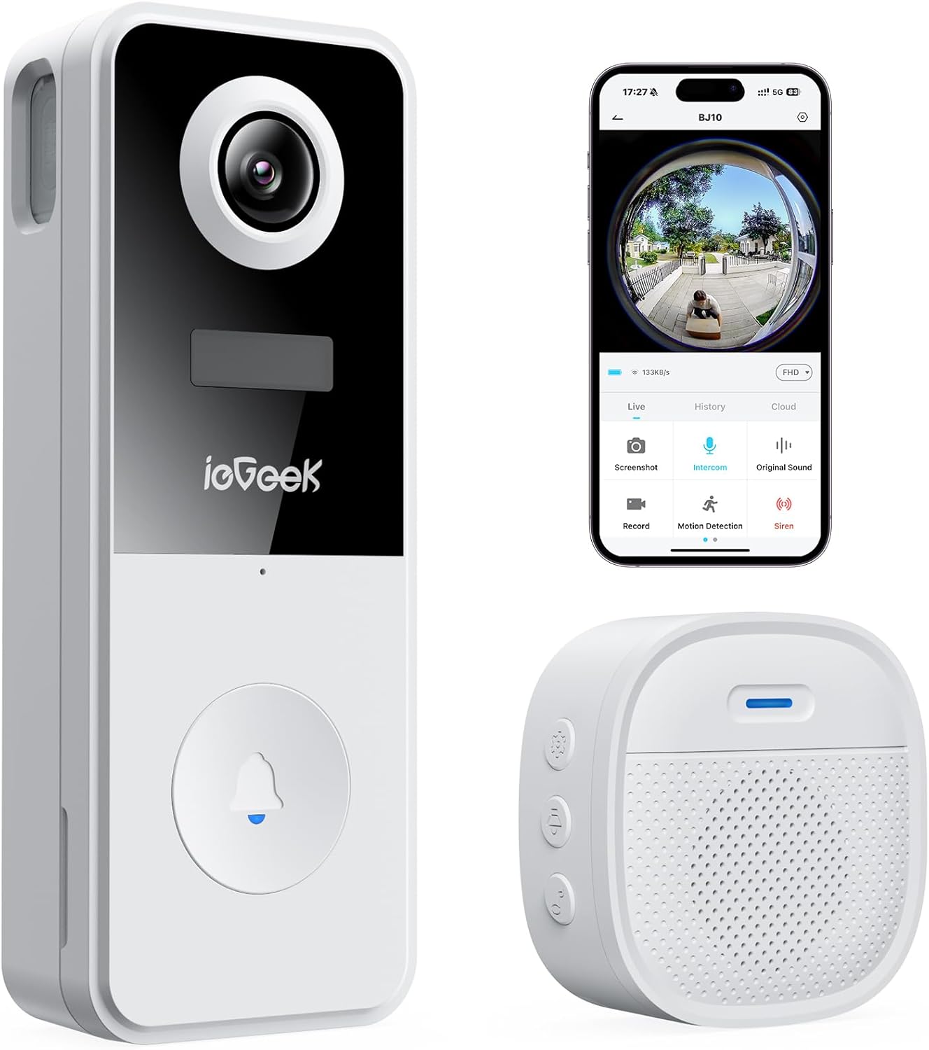 ieGeek Doorbell Camera Wireless No Subscription, 3MP Video Doorbell with Chime, 180° Head to Toe View, 2-Way Talk Voice Changer, AI Motion Detection Night Vision, Only 2.4GHz WiFi, Works with Alexa