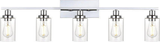 MELUCEE Modern Vanity Lights for Bathroom 5 Lights Chrome Finish with Clear Glass Shade, Contemporary Metal Wall Light Fixtures for Dressing Table Mirror Cabinets (Patent No.: US D963914 S)