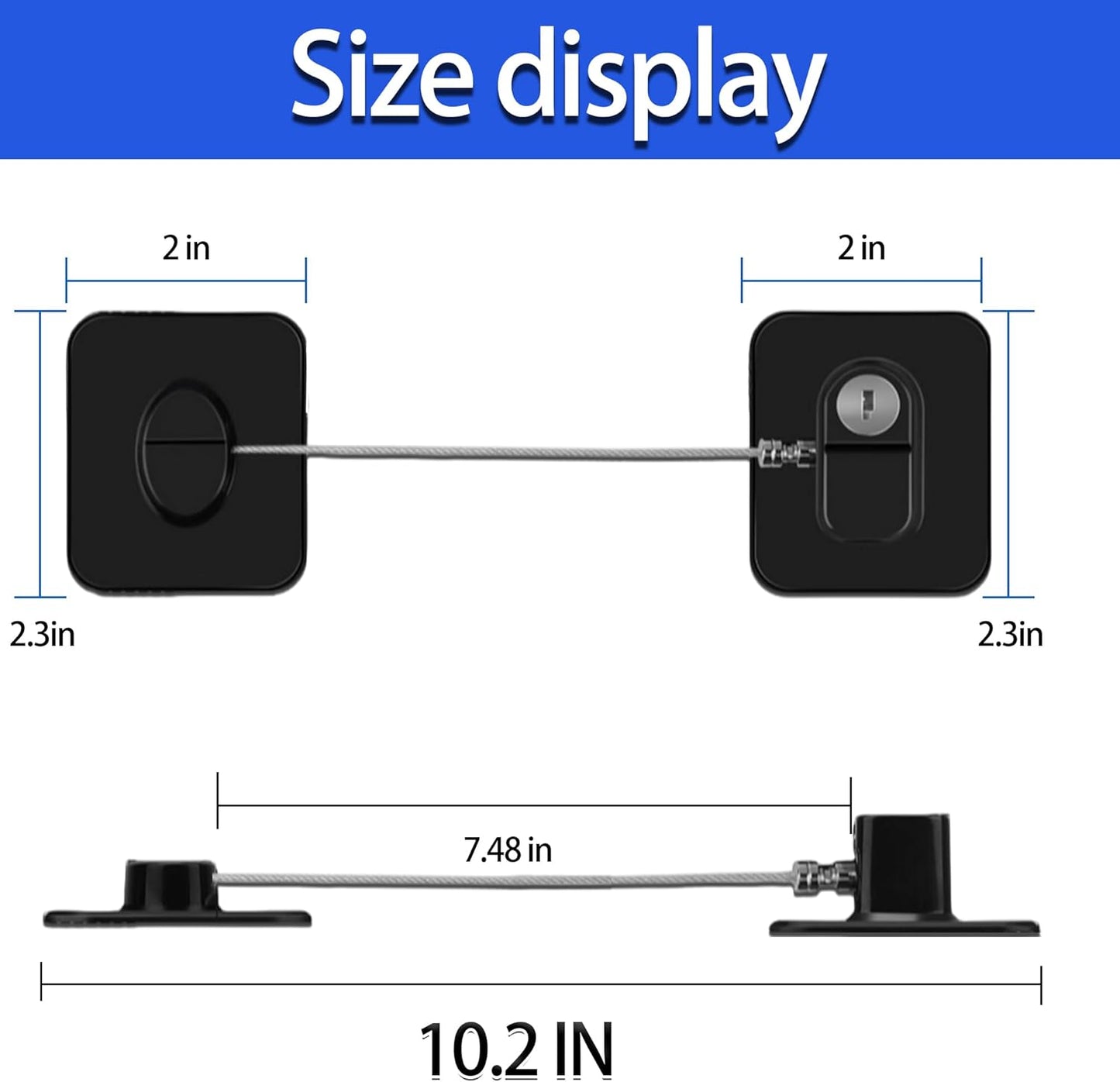 Refrigerator Lock (2 Pack), Fridge Locks with 2 Keys, Child Safety Lock, Baby Proof Cabinet and Drawer Locks, Freezer Latch for Double Door, French Door (Upgraded Black)