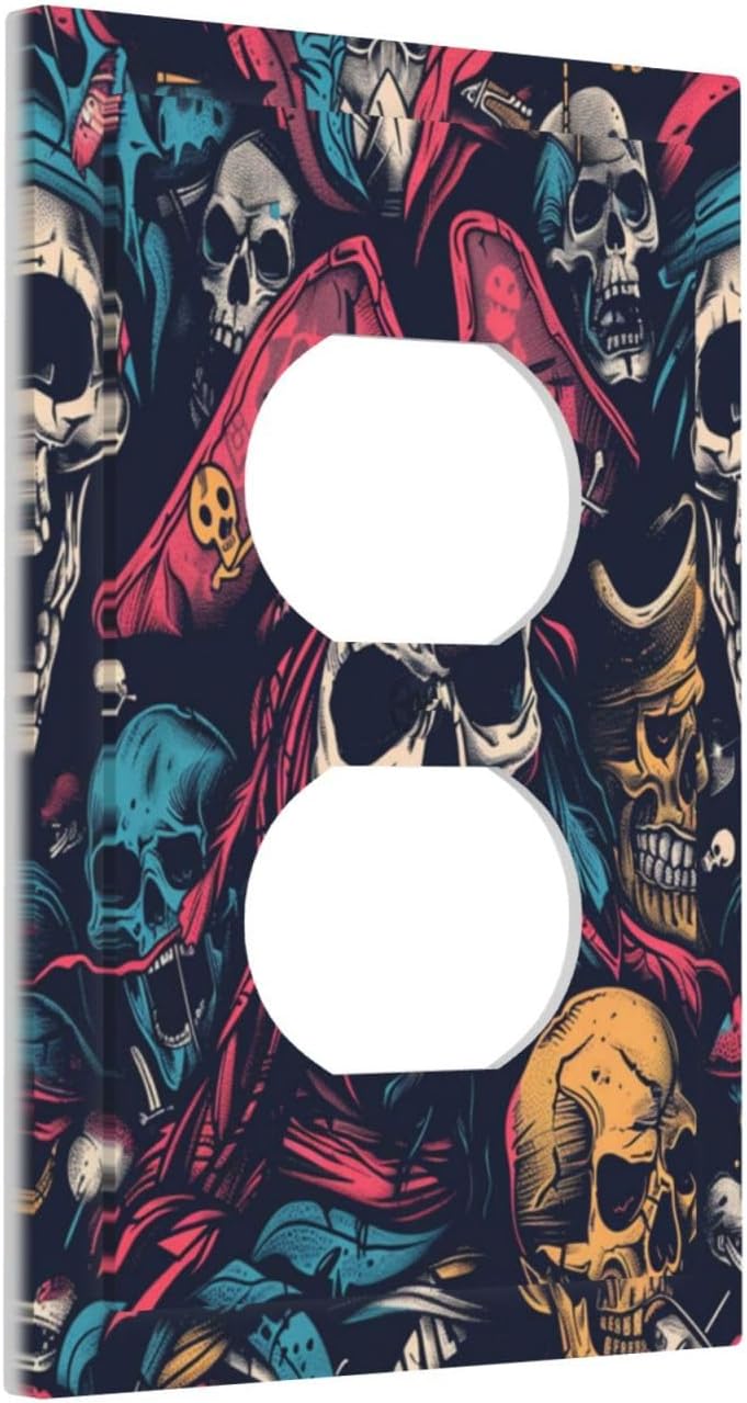 Outlet Covers Pirate Colourful Skeleton Red Hat 1 Gang Duplex Light Switch Cover Decorative Switch Plates Electrical Receptacle Faceplate Wall Plate For Farmhouse Cabin Decor