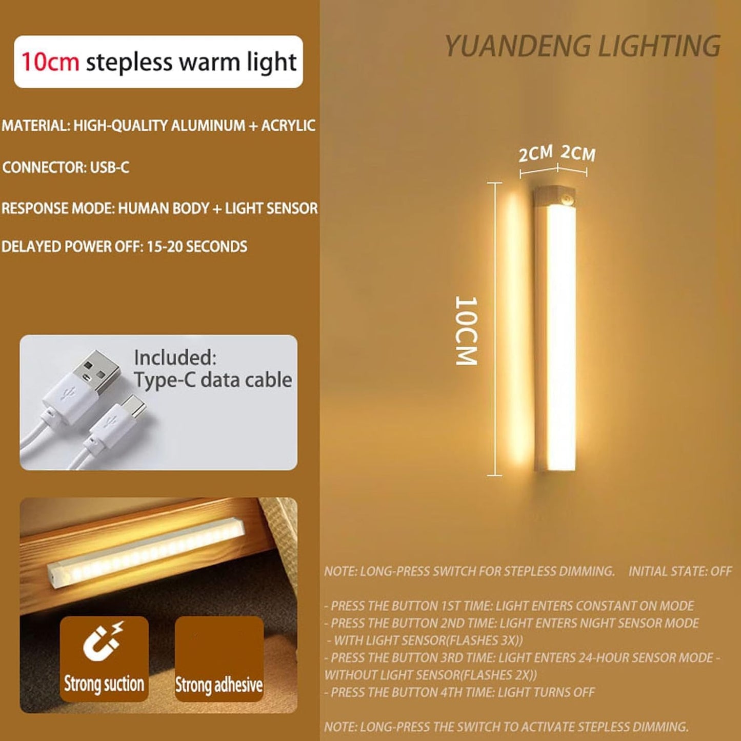 4 Pcs Punch-Free Smart Sensor Magnetic Rechargeable Led Lights, Motion Sensor Light Indoor, USB C Rechargeable Closet Under Counter Lighting for Kitchen,Wardrobe,Cupboard (30cm/11.8in)