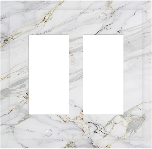 Decorative Outlet Covers Gray Gold Marble Abstract Modern Luxury 2 Gang Double Rocker Light Switch Cover Plate Electrical Switch Plate Cover Decorate GFCI Wall Plate for Bedroom Home Decor