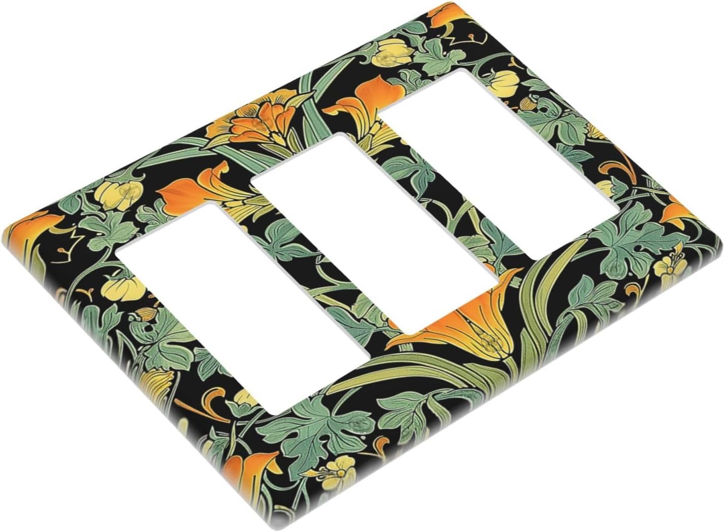 Light Switch Covers William Morris Vintage Floral Green Yellow 3 Gang Rocker Electrical GFCI Decorative Triple Outlet Wall Plate Cover Switchplate for Bedroom Home Decor