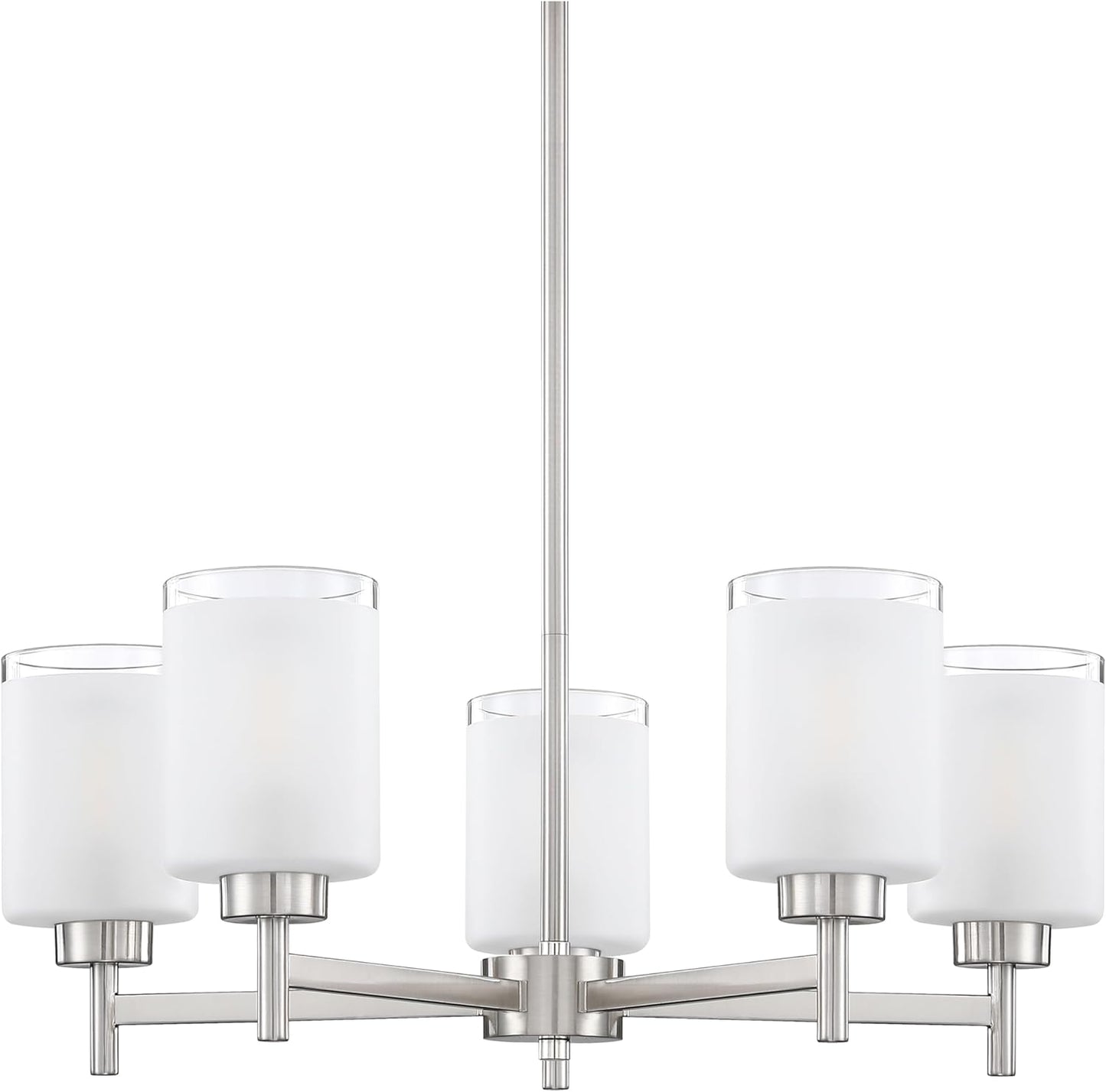 Doraimi Lighting 5 Light Chandelier Brushed Nickel Finish,Classic Style Ceiling Pendant Light Clear Frosted Glass Shade Fixture for Meeting Room Dining Room Over Table Living Room