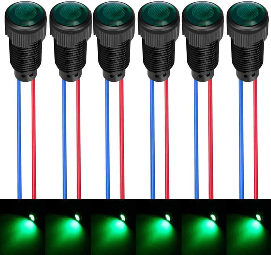 6pcs Green LED Indicator Pilot Light 110VAC Mounting Hole Size 10mm(Flame Retardant Plastic Shell)