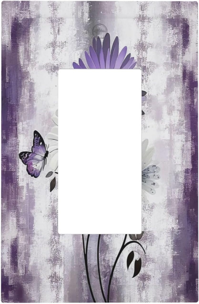 Outlet Covers Purple Daisy White Floral Butterfly Flowers 1 Gang Wall Plates Single Rocker Light Switch Covers Decorative Switch Plates Electrical GFCI Panel Covers for Home Office Decor 5 X 3 IN