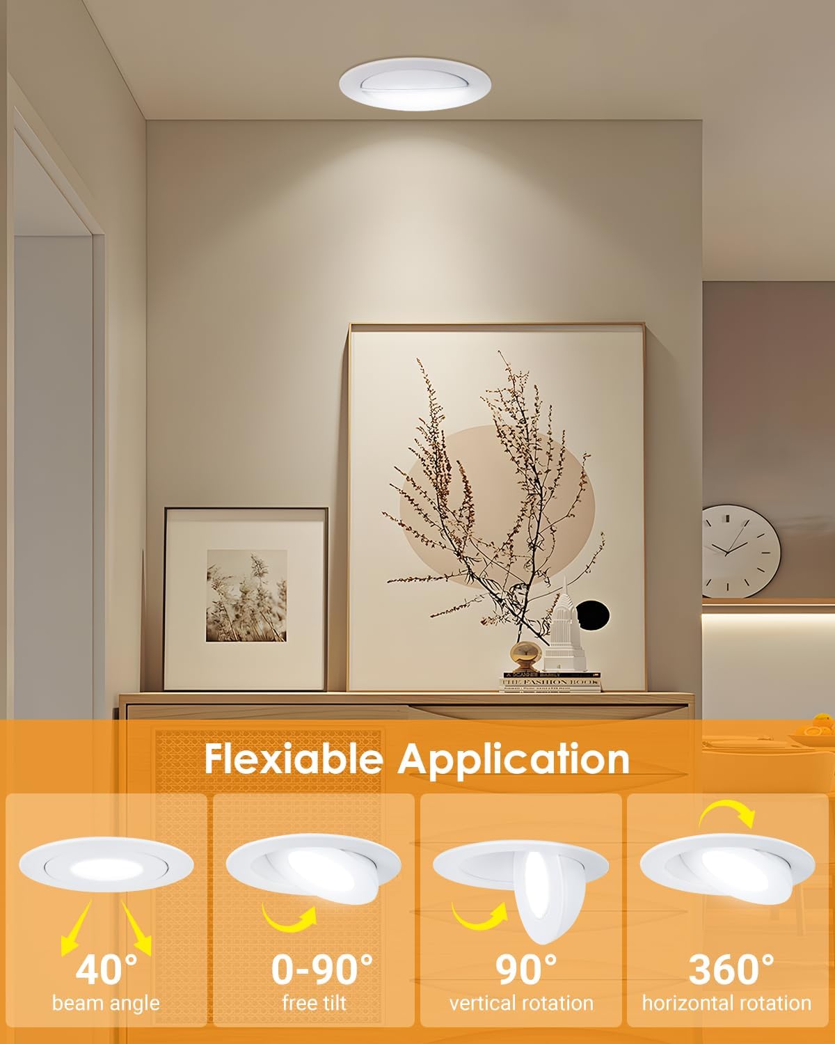 Gold Recessed Lighting Fixtures 3inch - 7W Canless CCT Selectable Gimbal Ceiling LED Recessed Lights,Dimmable Indoor Swivel Downlight for Accent Lighting,360° Adjustable 90° Tilt Spotlights 6Pack Gold