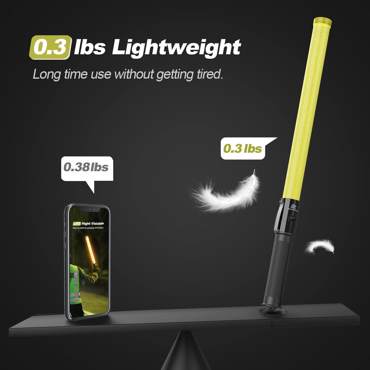 RoadHero 21 Inch Traffic Wand, Yellow LED Traffic Control Baton with 2 Flashing Modes, Night Safety Light Wand with Side Clip for Airport, Parking, Car Directing