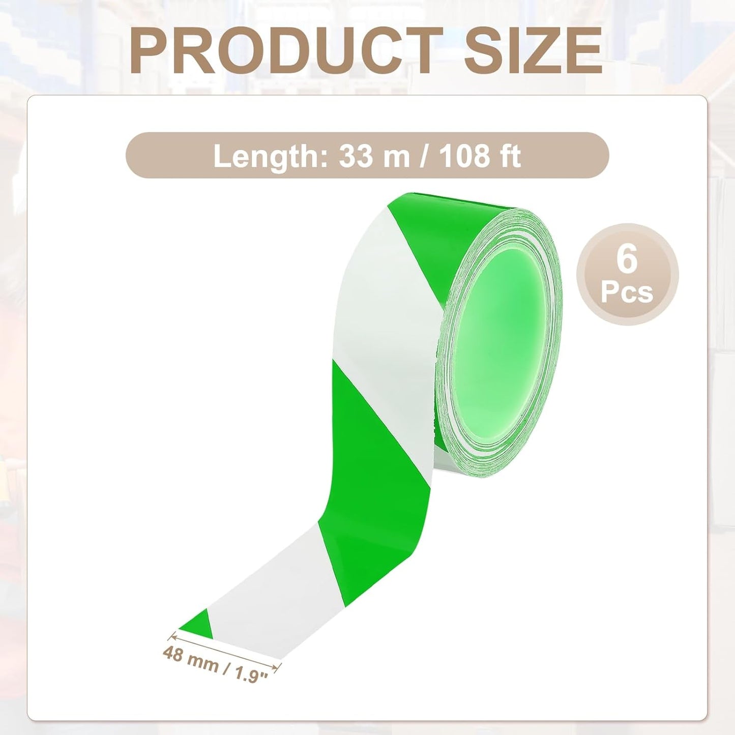 PATIKIL Floor Marking Tape 2 Inch x 110 Ft, 6 Pcs Self-Adhesive Warning Safety Tape Caution Stripe for Walls Floors Pipes Equipment Outdoor, Green/White