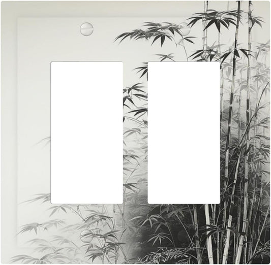 Watercolor Vintage Ink Bamboo Forest Outlet Covers Light Switch Cover Plate 2 Gang Double Rocker Wall Plates Decorative Switch Plates Plug Cover Electrical GFCI Receptacle Cover for Home 4.9 X 5 IN