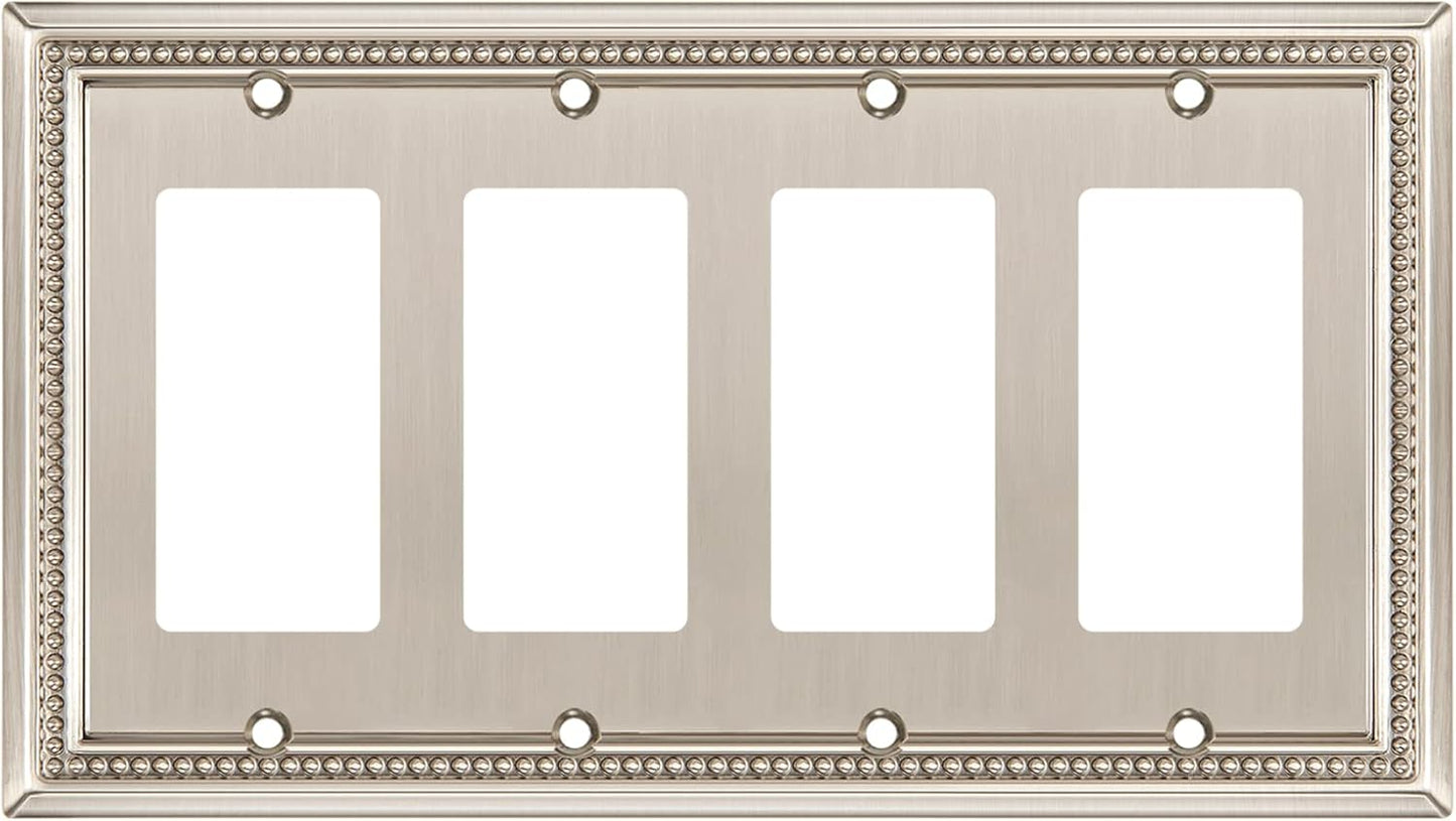Henne Bery Sunken Pearls Heavy Duty Decorative Wall Plate Switch Plate Outlet Cover (Quad Decorator, Satin Nickel)