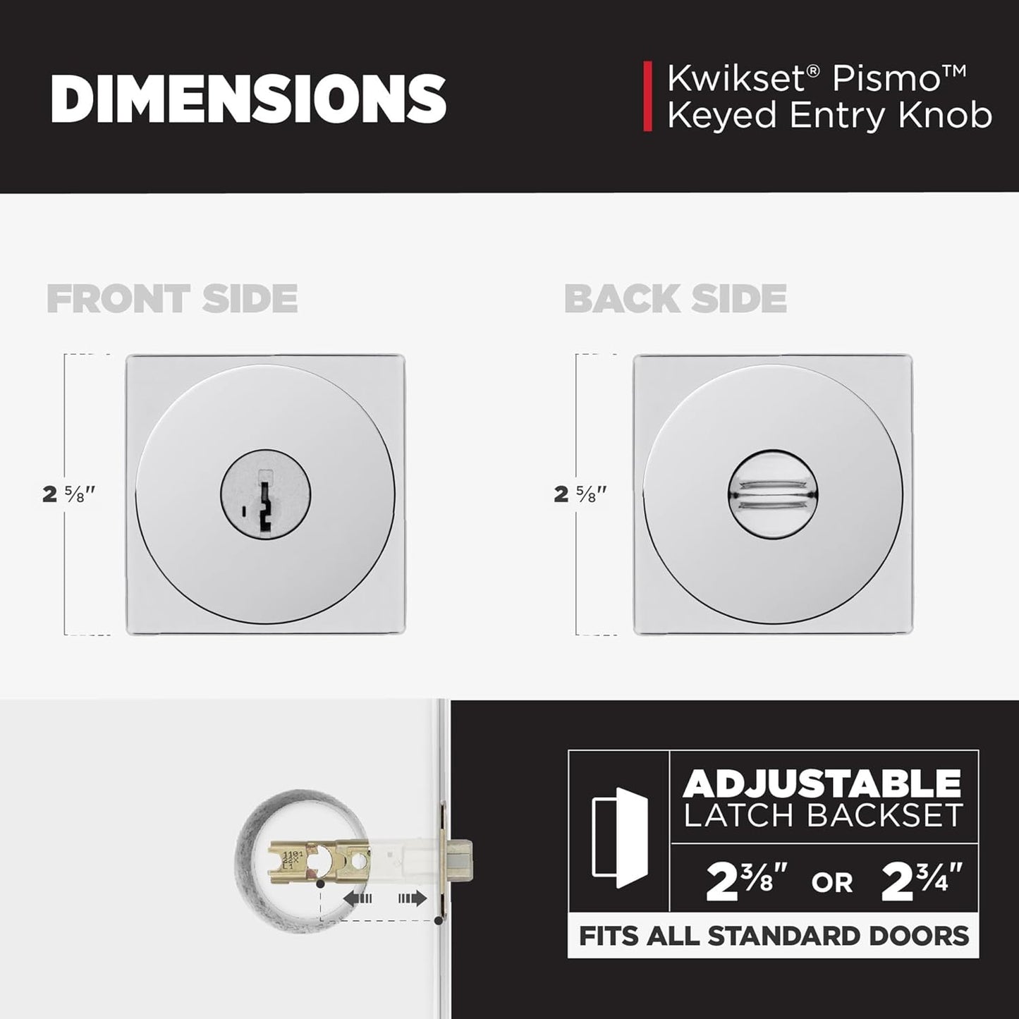 Kwikset Pismo Entry Door Knob with Lock and Key, Secure Keyed Handle Exterior, Front Entrance and Bedroom, Polished Chrome, 10 Pack, Pick Resistant SmartKey Rekey Security