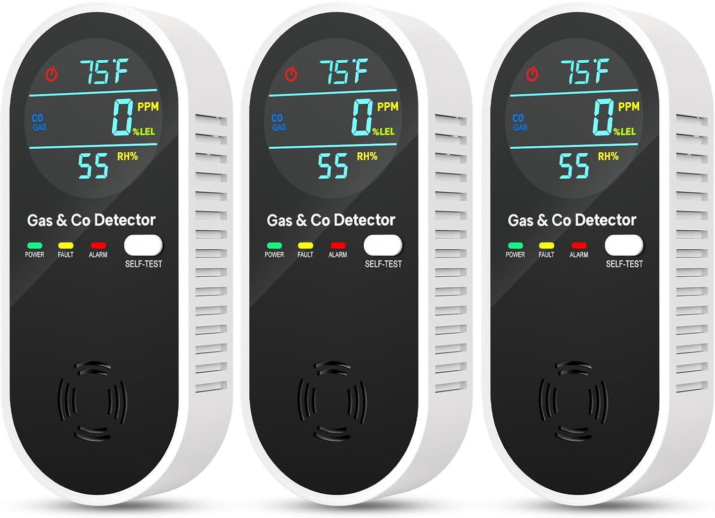 Upgraded Natural Gas Leak Detector & Carbon Monoxide Detectors - 4 in 1 Natural, Propane, Co & Gas Detector -Carbon Monoxide Detectors Plug in -Temperature & Humidity for Home, RV (3 Packs)