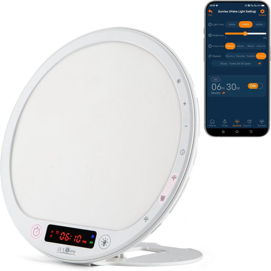 Light Therapy Lamp Sunrise Alarm Clock Wake up lamp 10000 lux UV-Free Sun lamp Bioclock Adjustment APP Control Portable No Built-in Lithium Battery