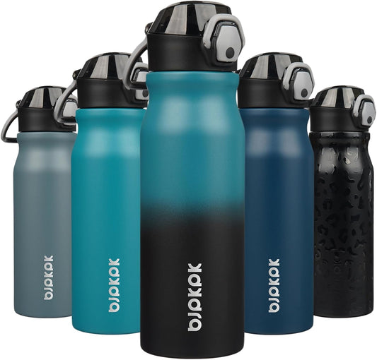 BJPKPK Water Bottle with Straw 25oz Insulated Water Bottles Reusable Stainless Steel Metal Thermal Flask with Leak Proof Lockable Lid and Carry Handle,Indigo Black