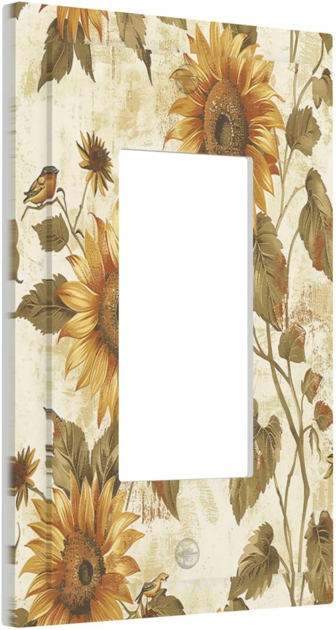 Decorative Outlet Covers Rustic Sunflower Floral Pattern 1 Gang Single Rocker Light Switch Cover Plate Wall Plates GFCI Faceplate for Bedroom Cabin Decor