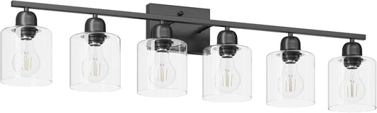 Bath Vanity Lights For Mirror, Restroom Lights Fixtures With Milky White Frosted Glass Shades,Bathroom Over Sink Light Fixtures, Bathroom Light Fixtures Over Mirror (Black with clear glass, 6-Light)